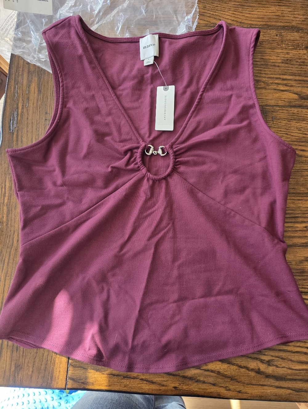 Anthropologie Maeve Plum Ring-Front Sleeveless Tank